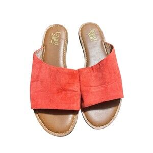 Franco Sarto Slide Sandals Size 10 Orange Suade Summer Beach Womens Flat
